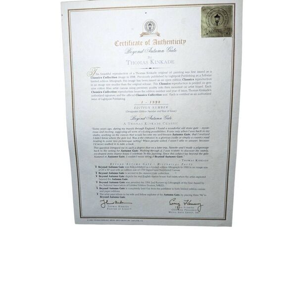 Thomas Kinkade 1998 1st addition of " Beyond Autom Gate. - Picture 6 of 8